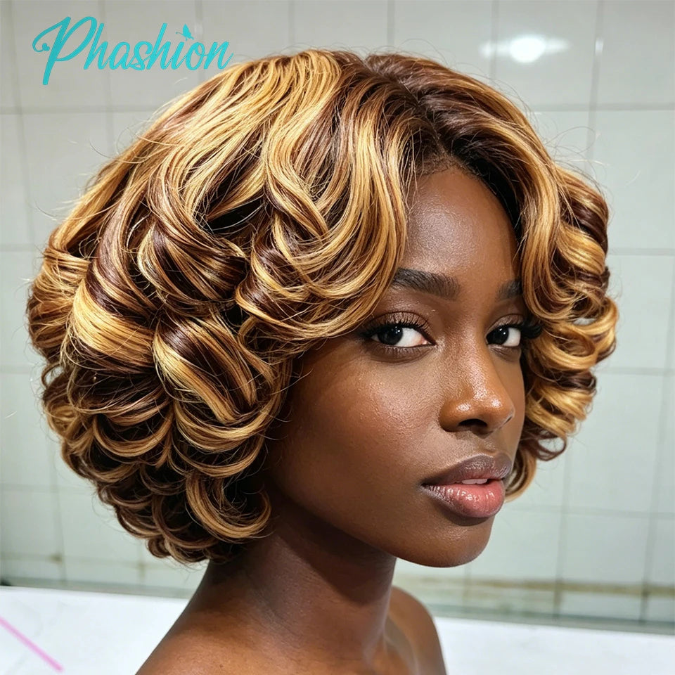 Pixie Cut Human Hair Bob Wig with Lace Frontal - 15