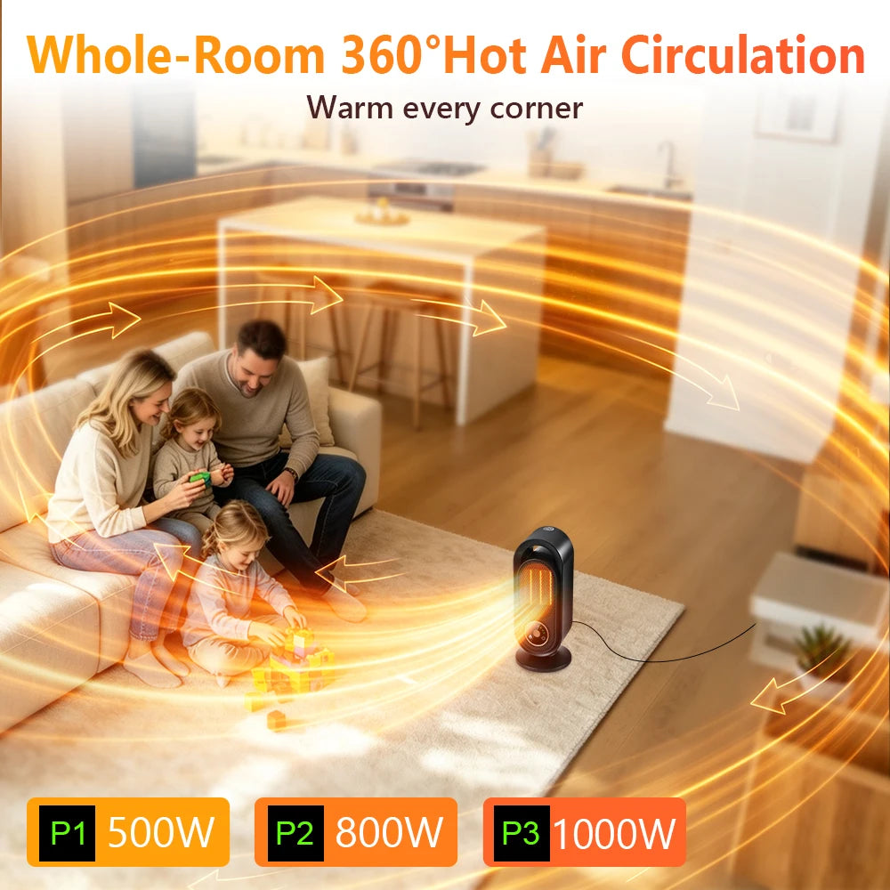Portable Electric Ceramic Desktop Heater with Adjustable Timer and Heat - 11