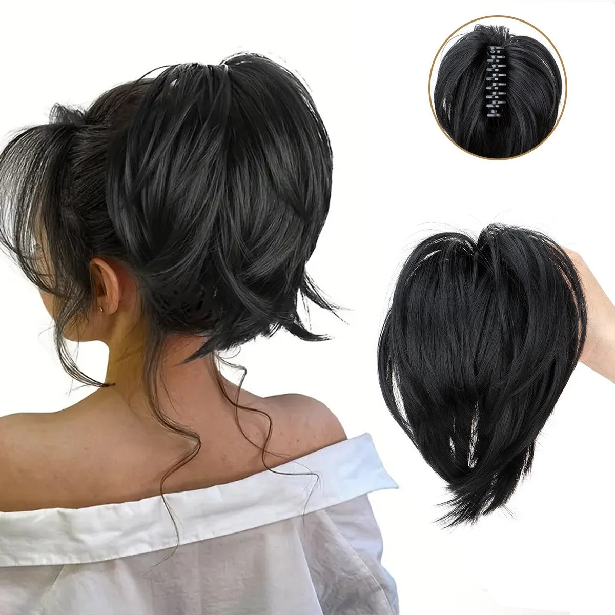Synthetic Claw Clip Ponytail Extension for Effortless Messy Hair Buns