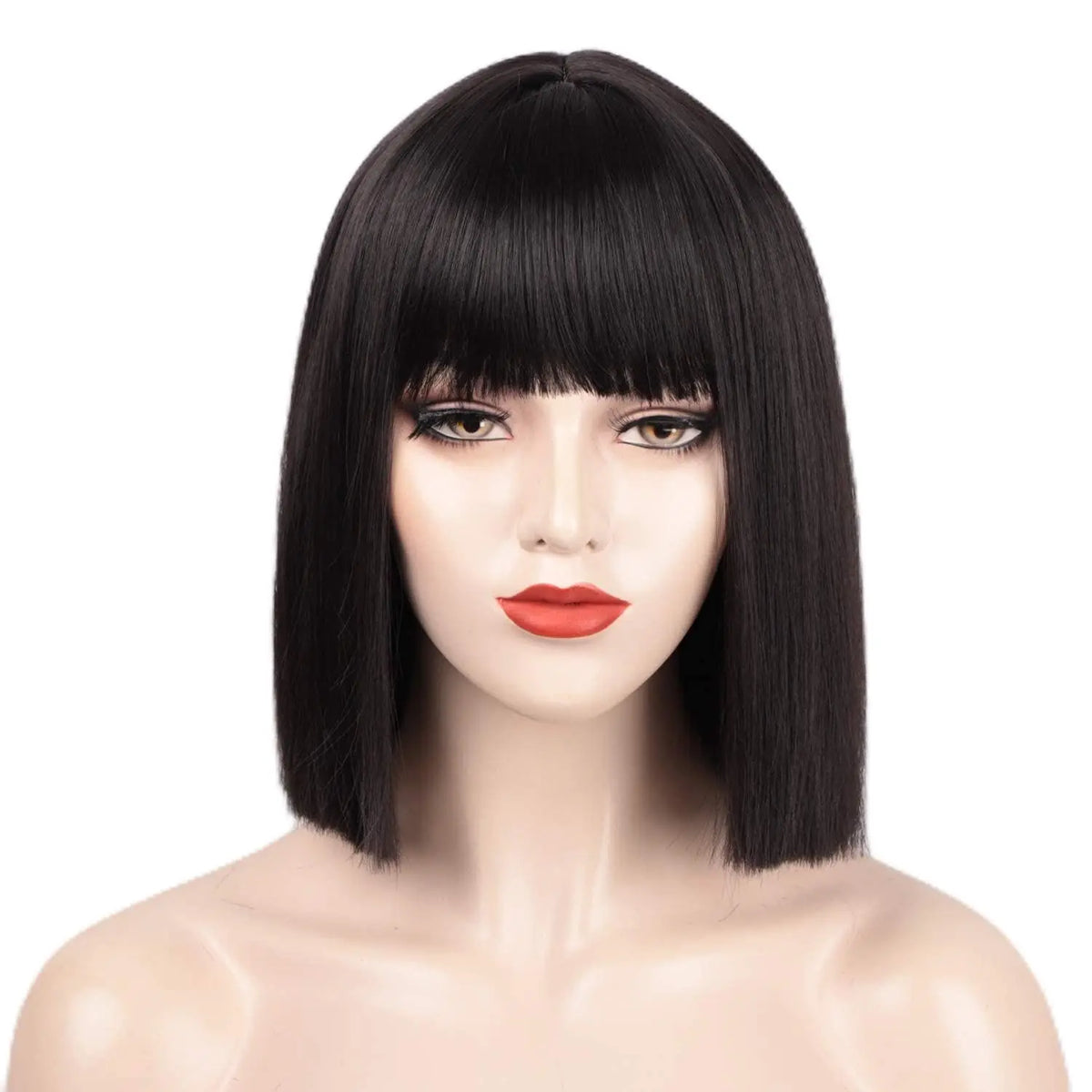 Short Black Bob Wig with Bangs for Daily Use