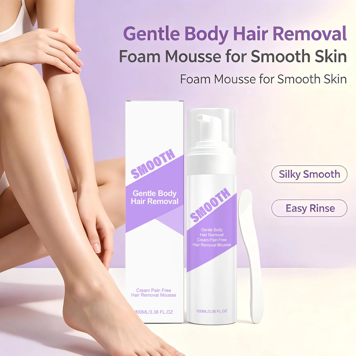 Painless Hair Removal Mousse Foam for Smooth Skin on Arms Legs and Body