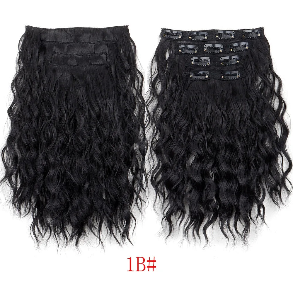 12-Inch Wavy Curly Clip-In Hair Extensions Set - 14