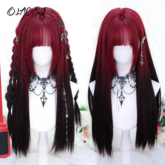 Long Red Ombre Wavy Lolita Cosplay Wig