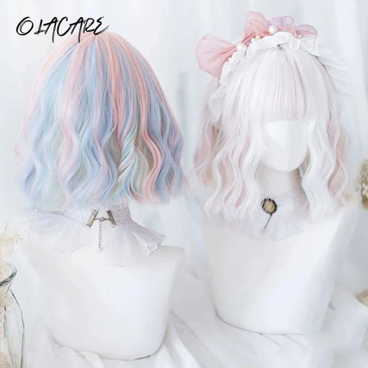 Short Pastel Wavy Synthetic Wig for Cosplay and Parties