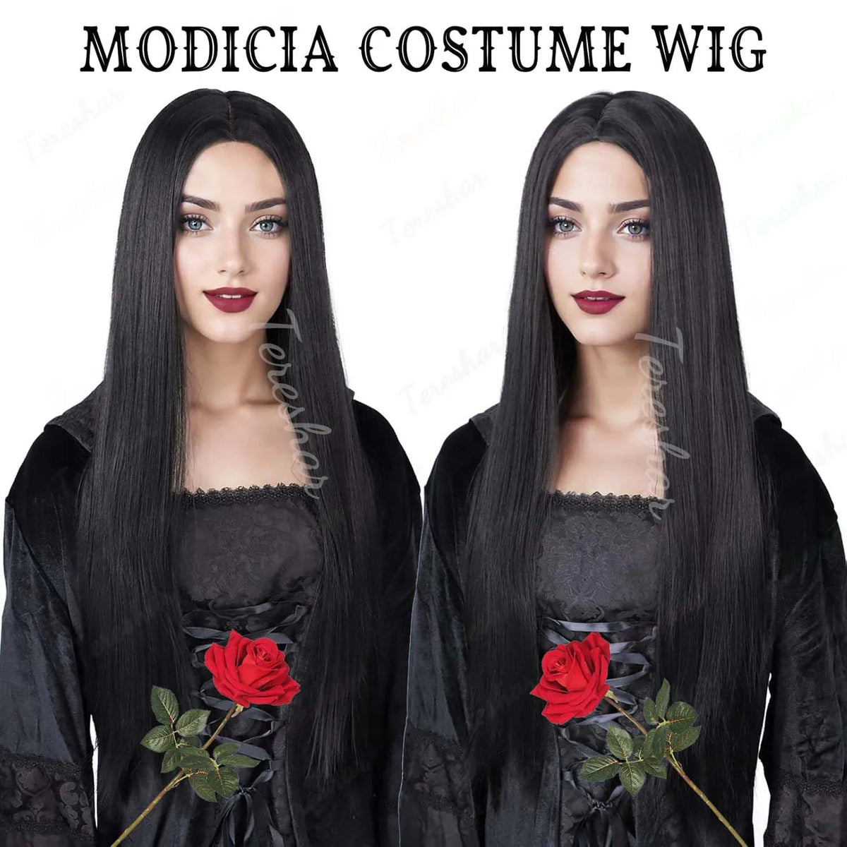Long Straight Black Costume Wig for Halloween and Cosplay Events