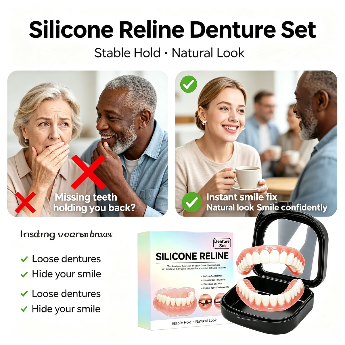 Comfort Fit Silicone Dentures for Instant Natural Smile and Oral Confidence