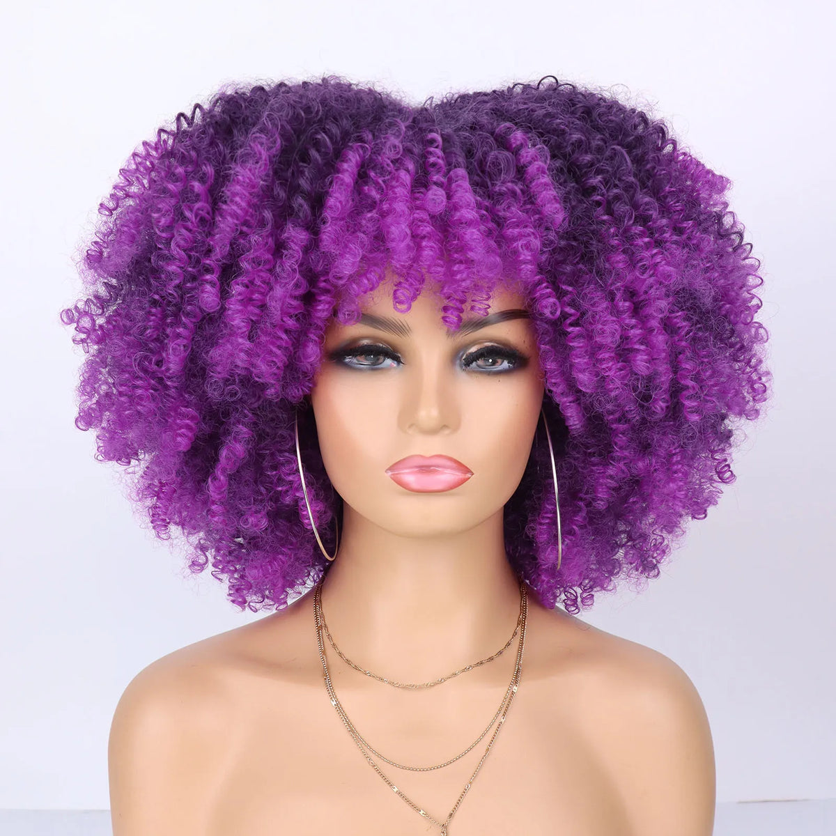 Short Kinky Curly Afro Wig with Bangs for Daily Wear