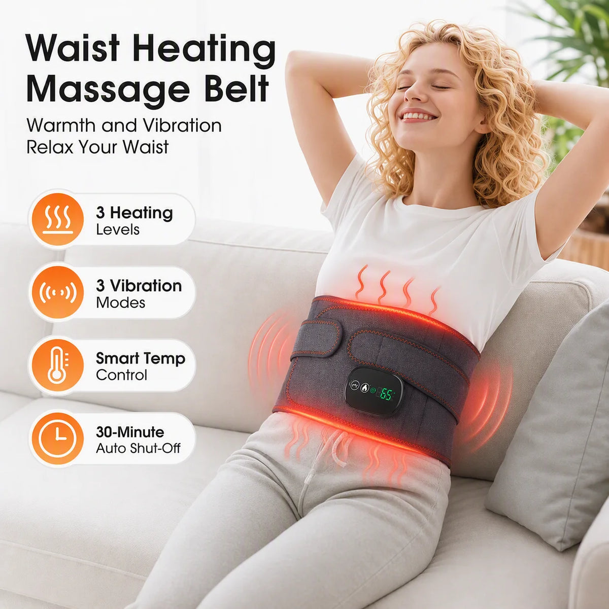 Cordless Heated Vibration Waist Massage Belt for Back Pain Relief