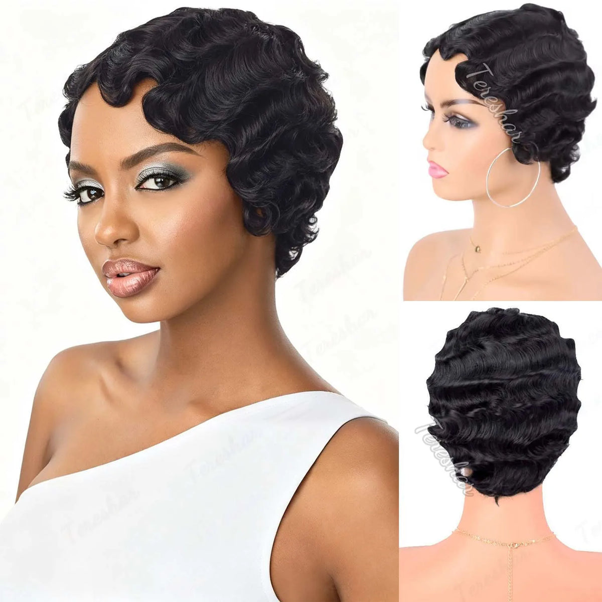 Short Finger Wave Pixie Cut Wig for Women Stylish Daily Cosplay Hair