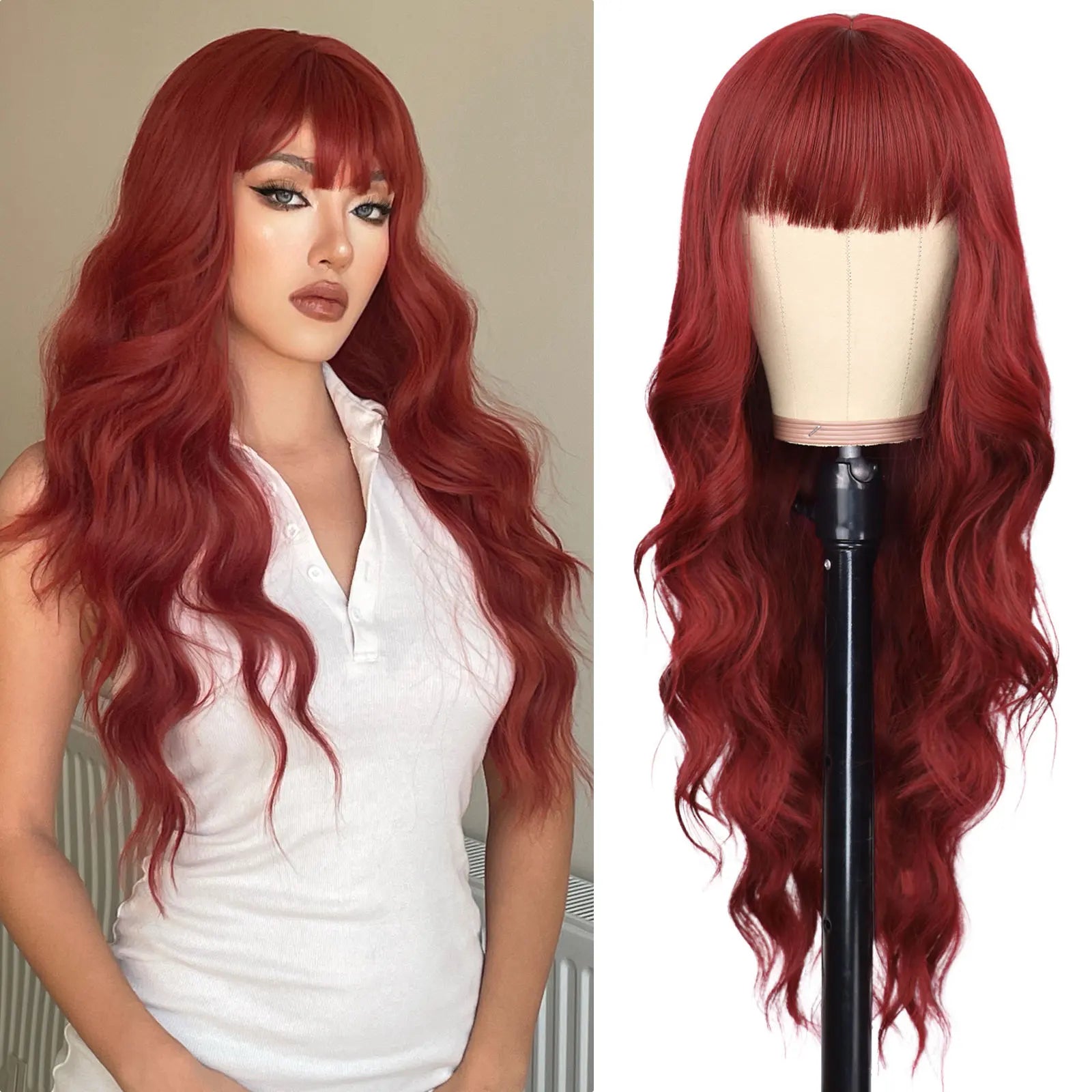 Long Wavy Synthetic Wig with Bangs for Daily Use and Parties - 23