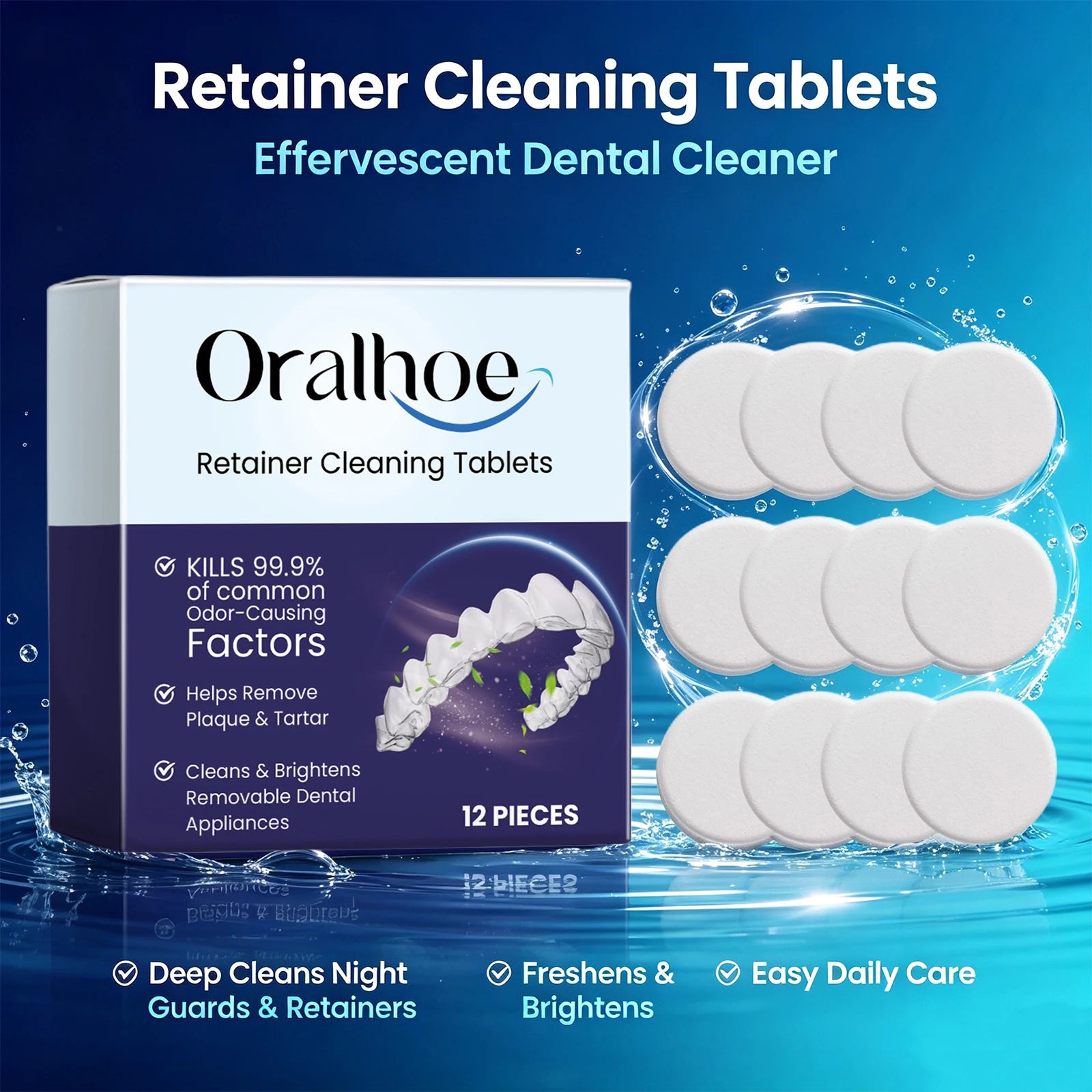 Effervescent Denture and Retainer Cleaning Tablets for Daily Oral Hygiene - 1