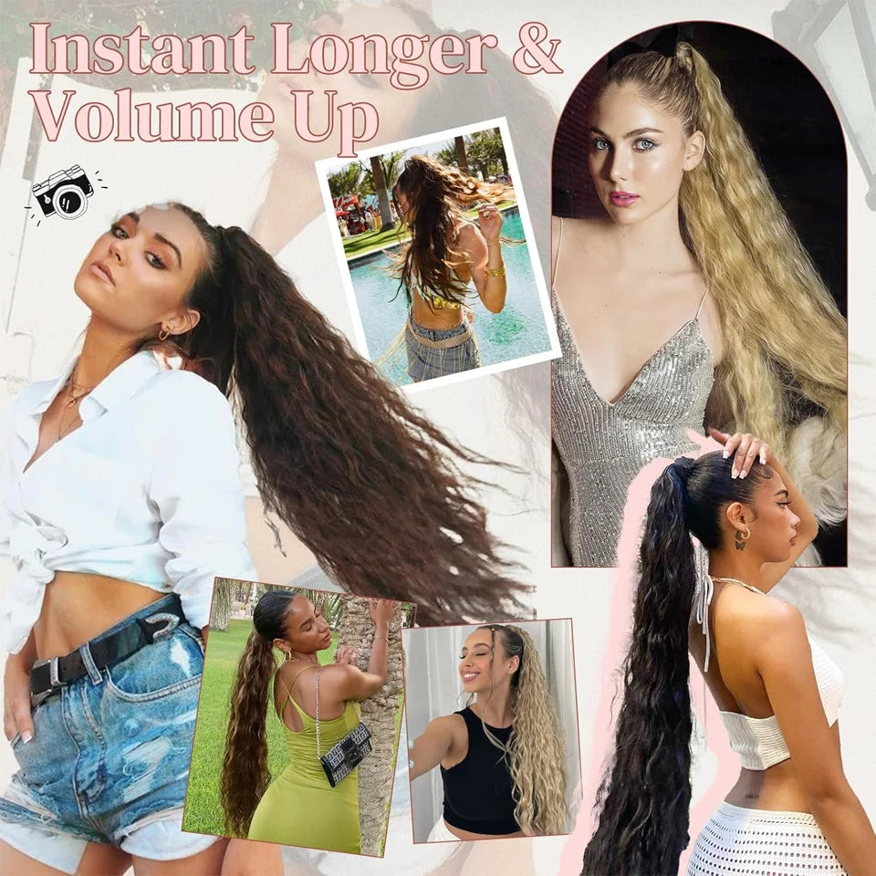 36 Inch Curly Wavy Drawstring Ponytail Extension - 5