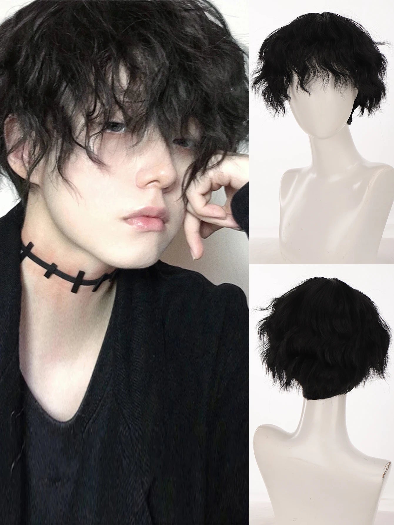 Short Mullet Anime Cosplay Wig with Bangs - 32