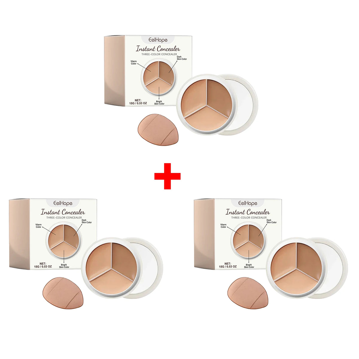 3-Color Cream Concealer Palette for Dark Circles and Blemish Coverage