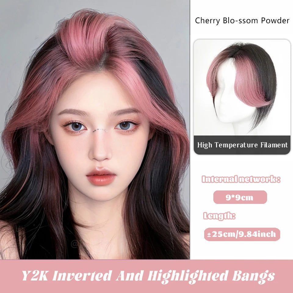 Clip-In Synthetic Hair Topper with Highlighted Middle Part Bangs - 8