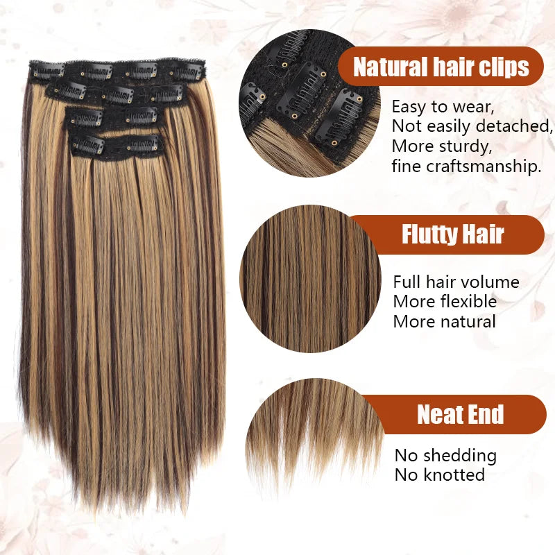 14" Straight Clip-In Hair Extensions for Voluminous Styles - 2