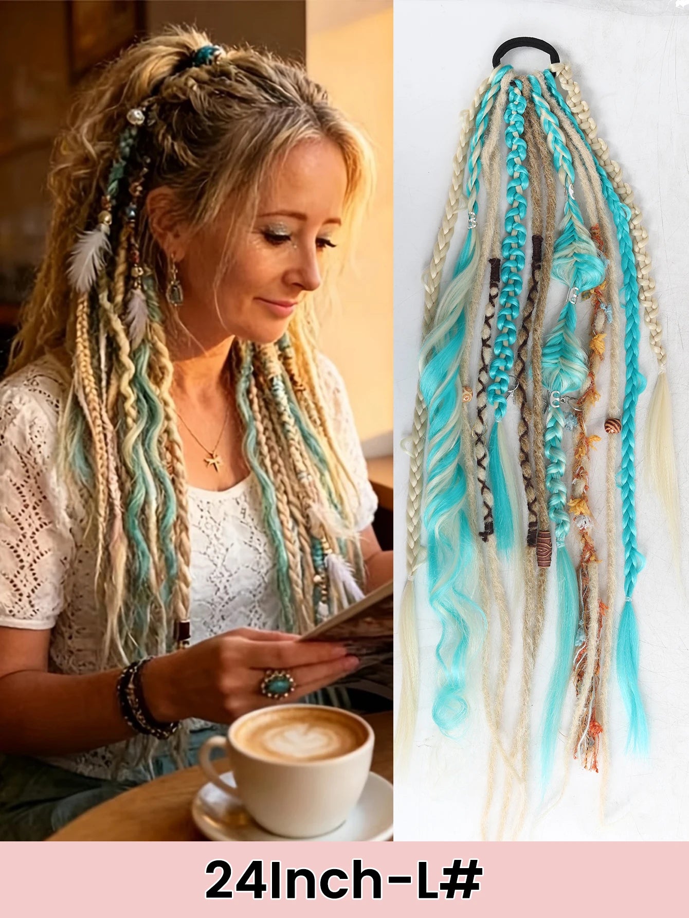 24" Boho Viking Dreadlock Ponytail Extension - 20