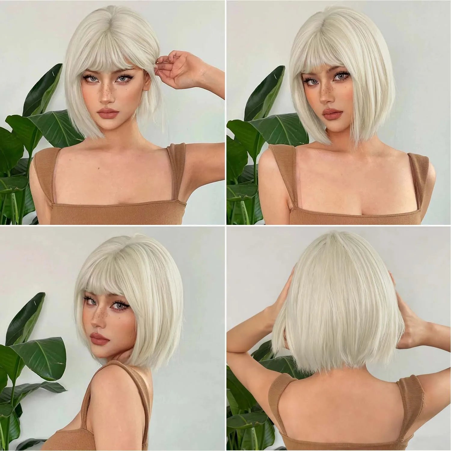 Short Straight Bob Synthetic Wig with Natural Bangs for Daily Wear - 3