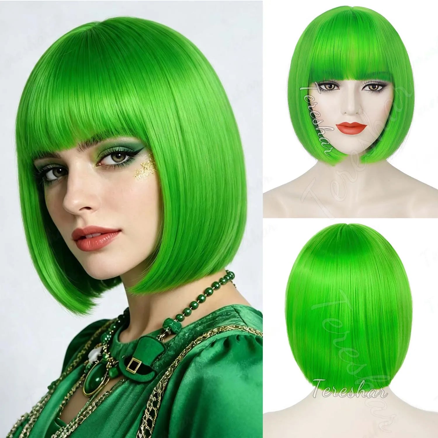 Short Straight Bob Wig with Bangs for Daily Wear and Cosplay - 16