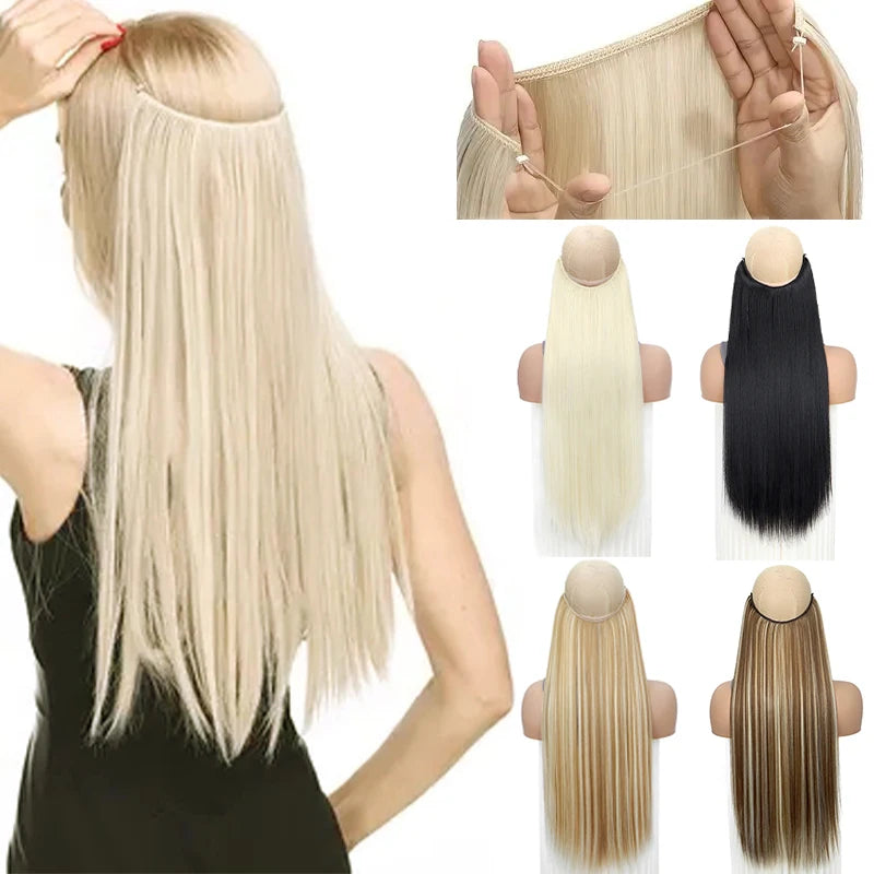 24-Inch Invisible Wire Hair Extensions for Instant Length - 1