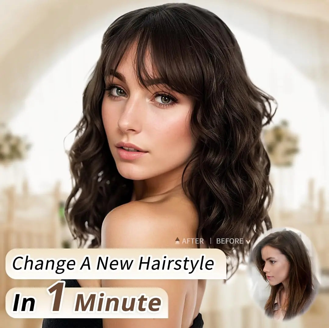 Short Wavy Bob Wig with Bangs for Daily Wear