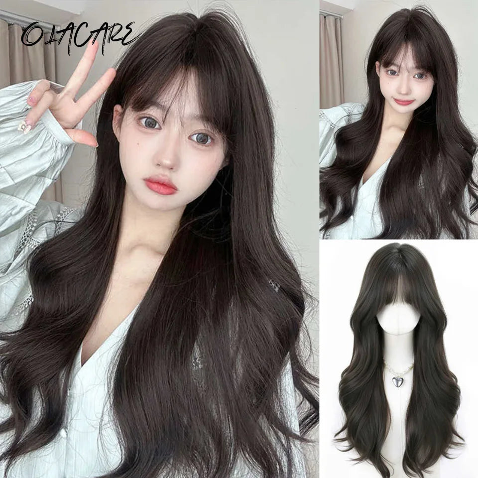 Long Deep Wave Lolita Wig with Bangs