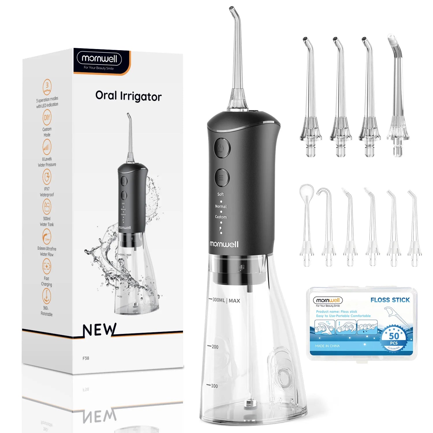 Portable Rechargeable Oral Irrigator with 300ML Water Tank for Dental Care - 17