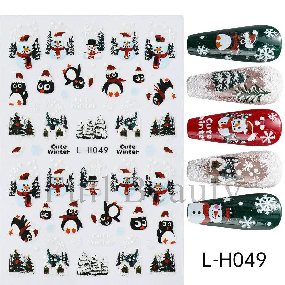 Festive 3D Christmas Nail Art Stickers for Holiday Manicure Decorations