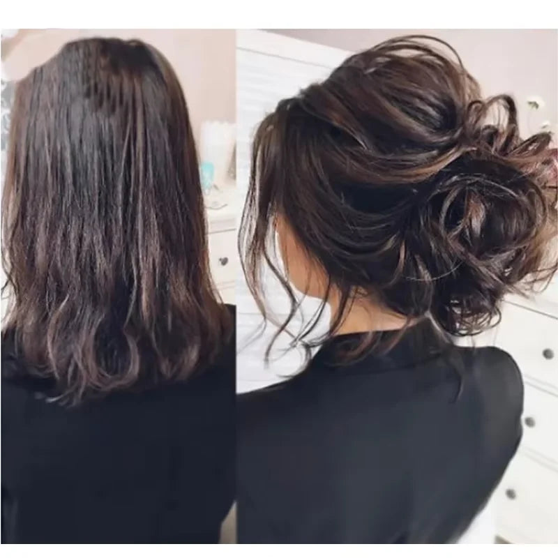 Messy Wavy Hair Bun Scrunchie for Instant Voluminous Updo Hairstyles