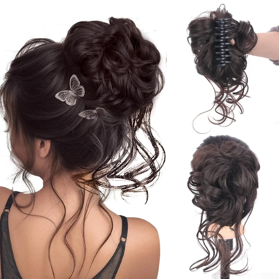 Messy Curly Claw Clip Hair Bun Extension - 8