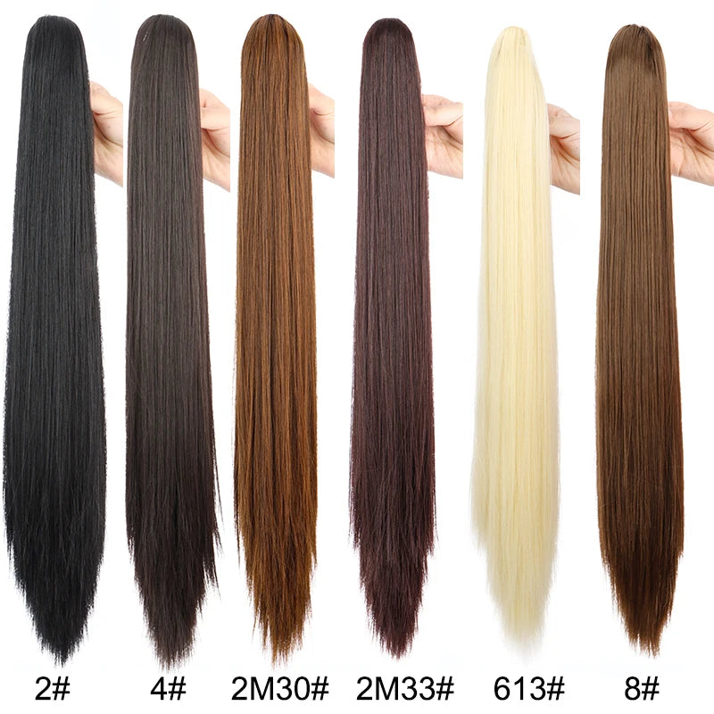 24-Inch Long Straight Claw Clip-On Ponytail Hair Extension