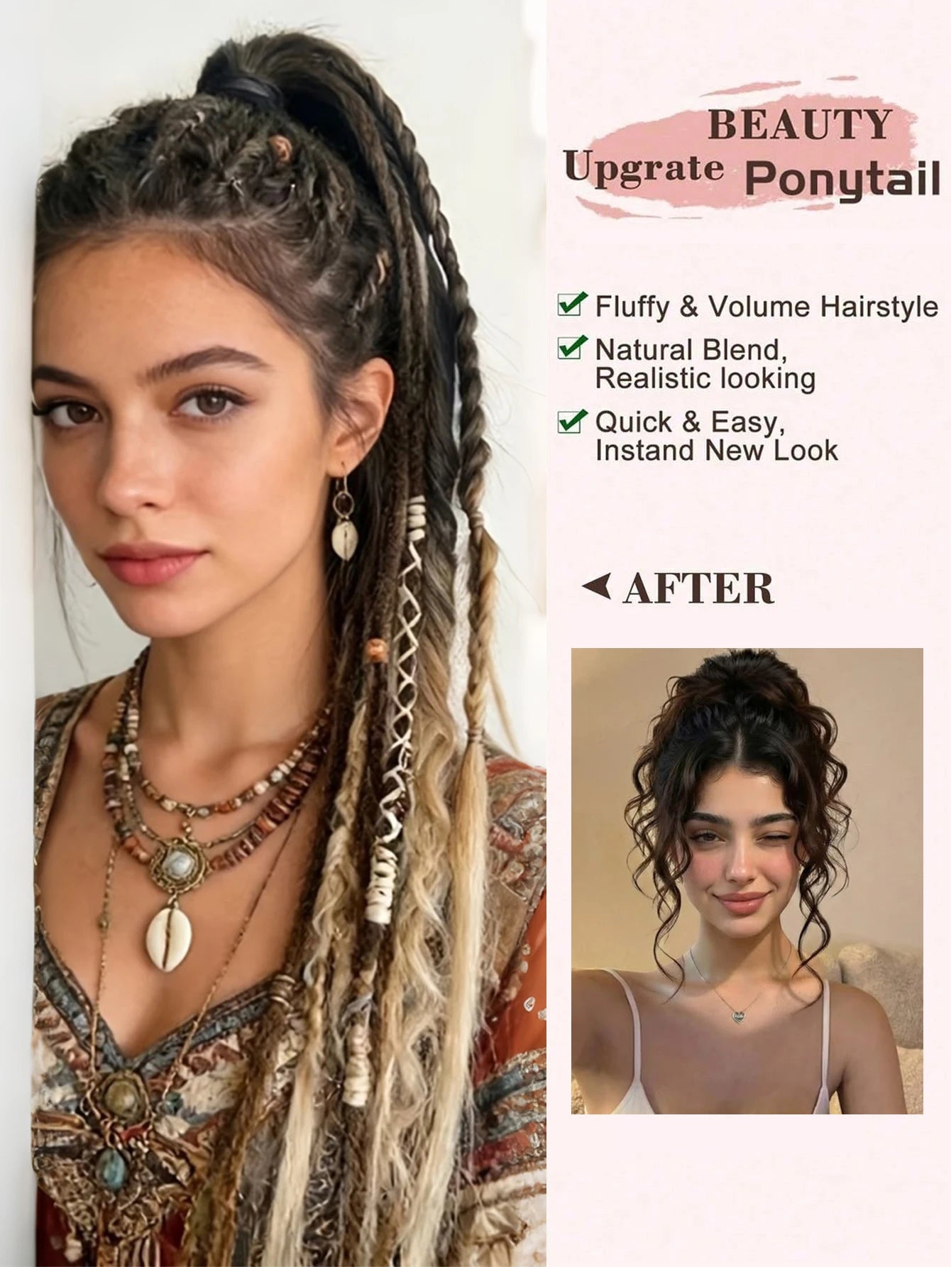 24" Boho Viking Dreadlock Ponytail Extension - 10