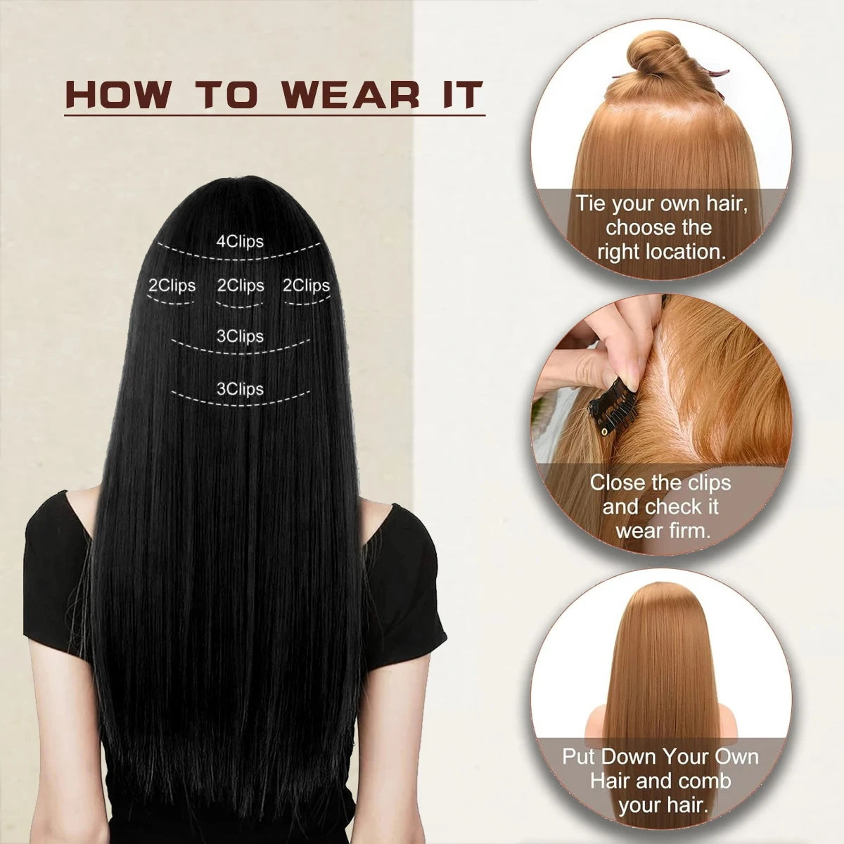 24-Inch Long Straight Clip-In Hair Extensions for Daily Wear - 4