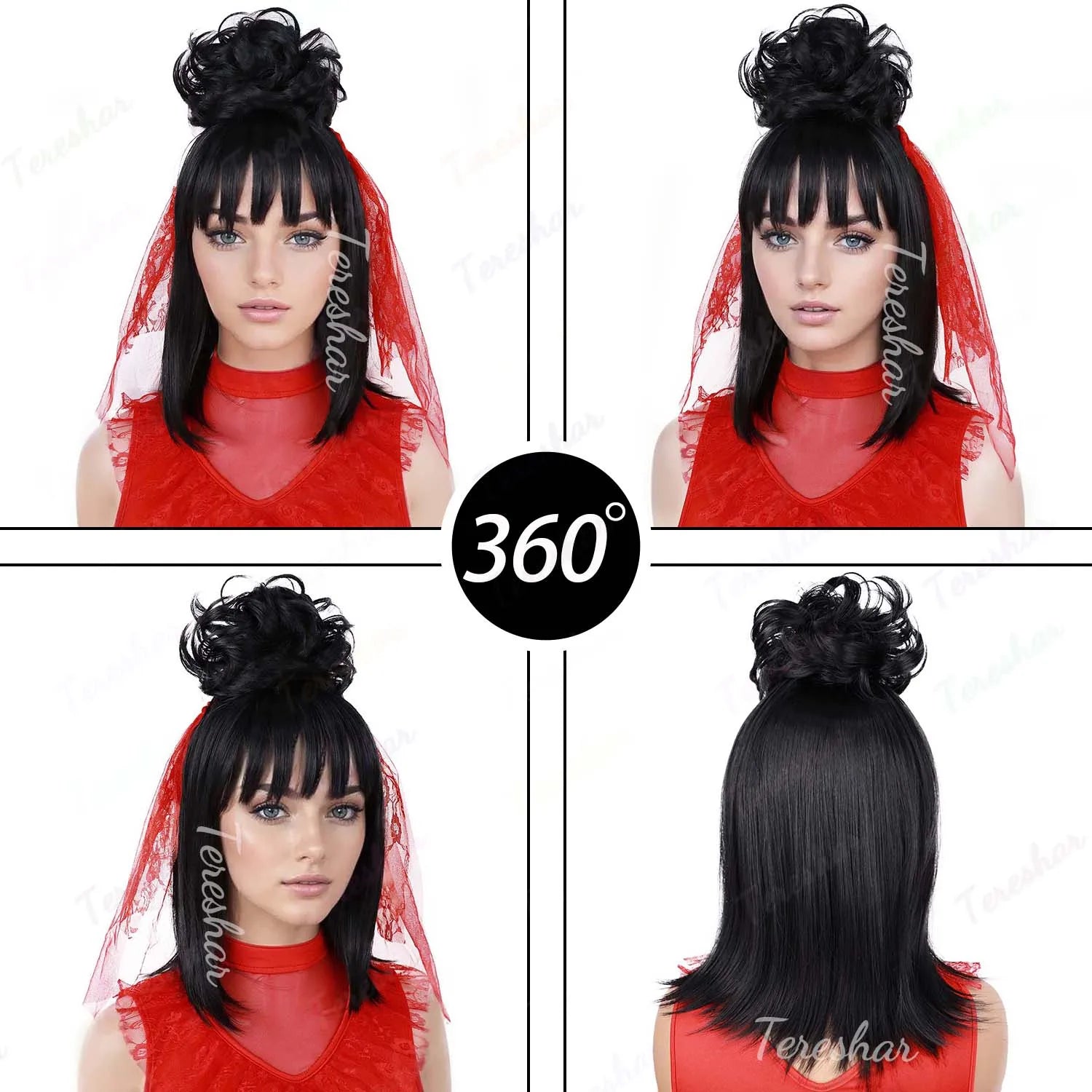 Black Costume Wig with Detachable Bun for Halloween and Cosplay Parties - 3