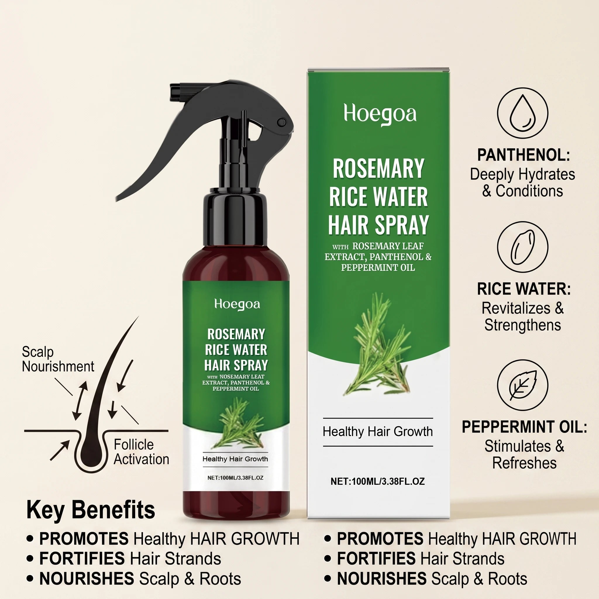 Rosemary Rice Water Hair Spray for Dry Frizzy Hair and Scalp Repair - 5