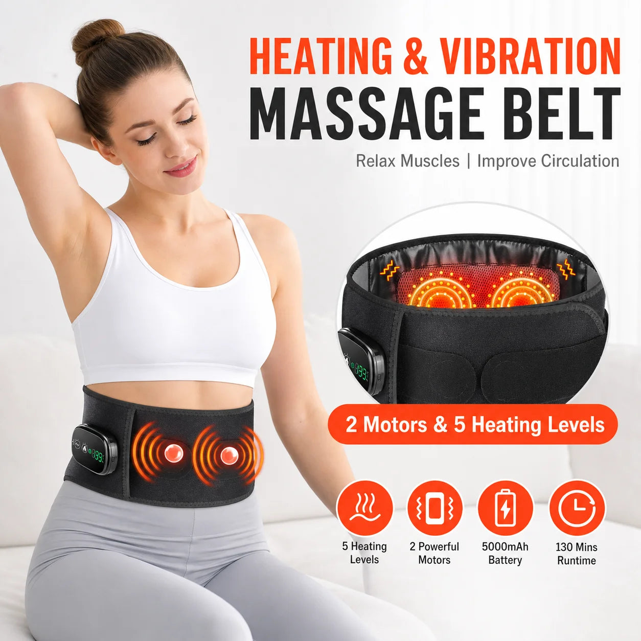 Cordless Heated Vibration Massage Belt for Lower Back and Waist Relief - 7