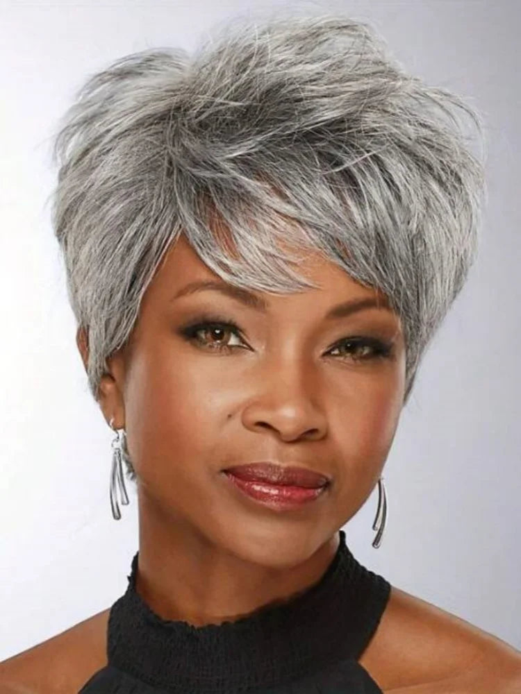 Short Gray Pixie Cut Wig for Women Daily Wear