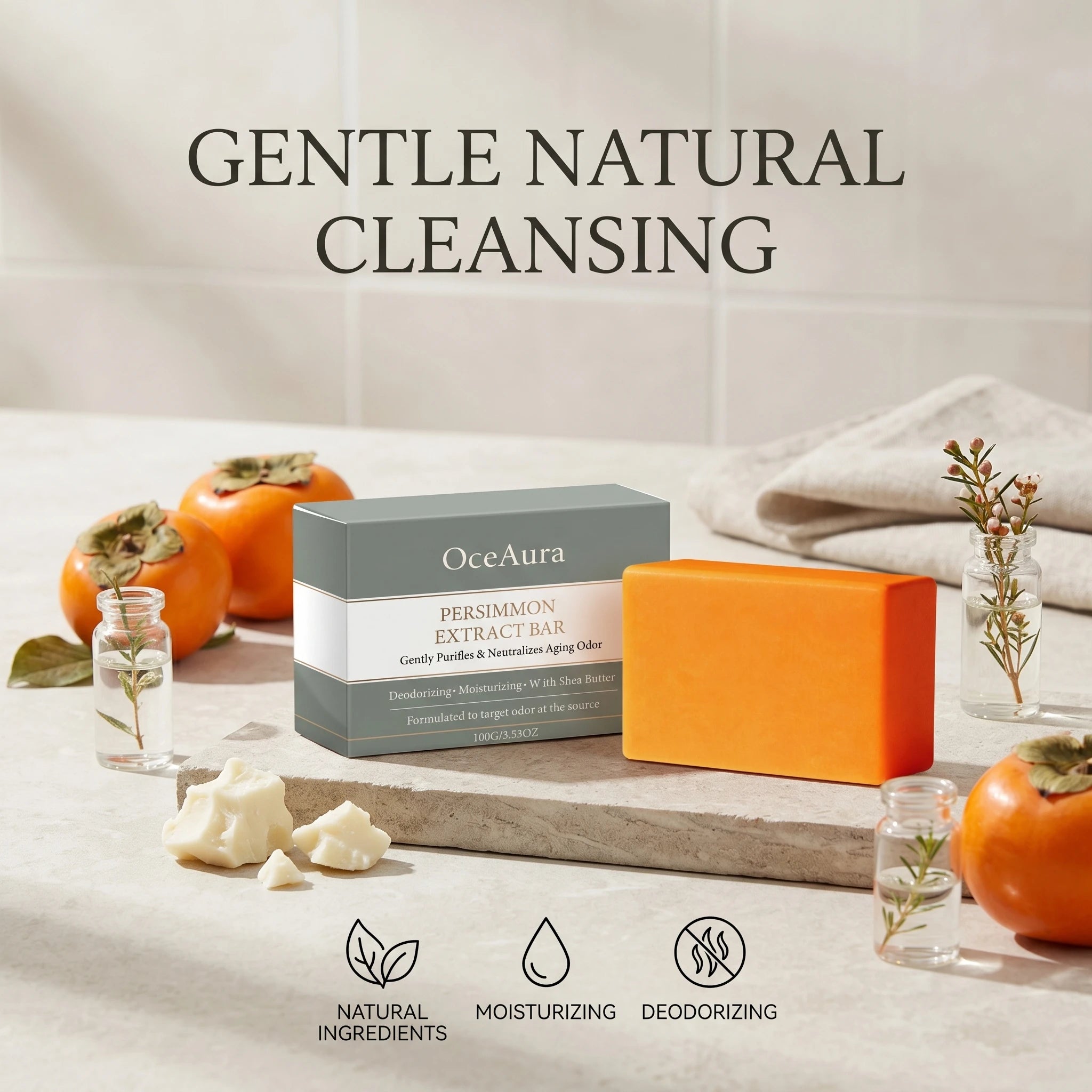 Persimmon Extract Deodorizing Body Soap for Aging Odor and Skin Care - 1
