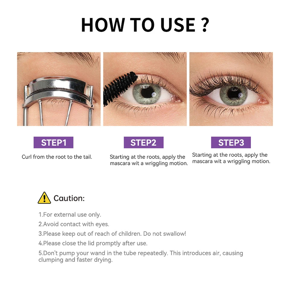 Waterproof 5D Lengthening and Volumizing Mascara for Long Lasting Lashes