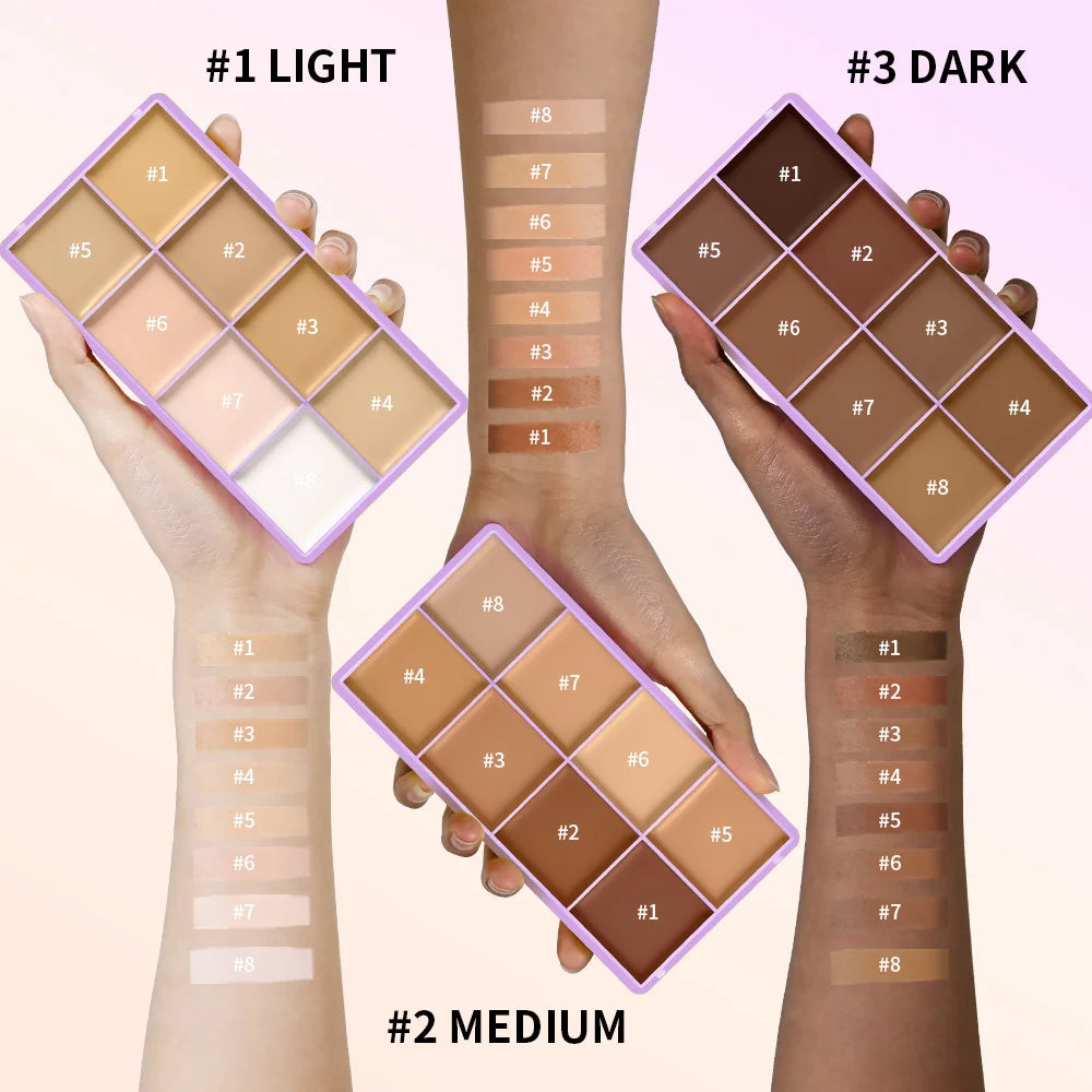 8-Shade Cream Concealer Palette for Full Coverage Face Contouring