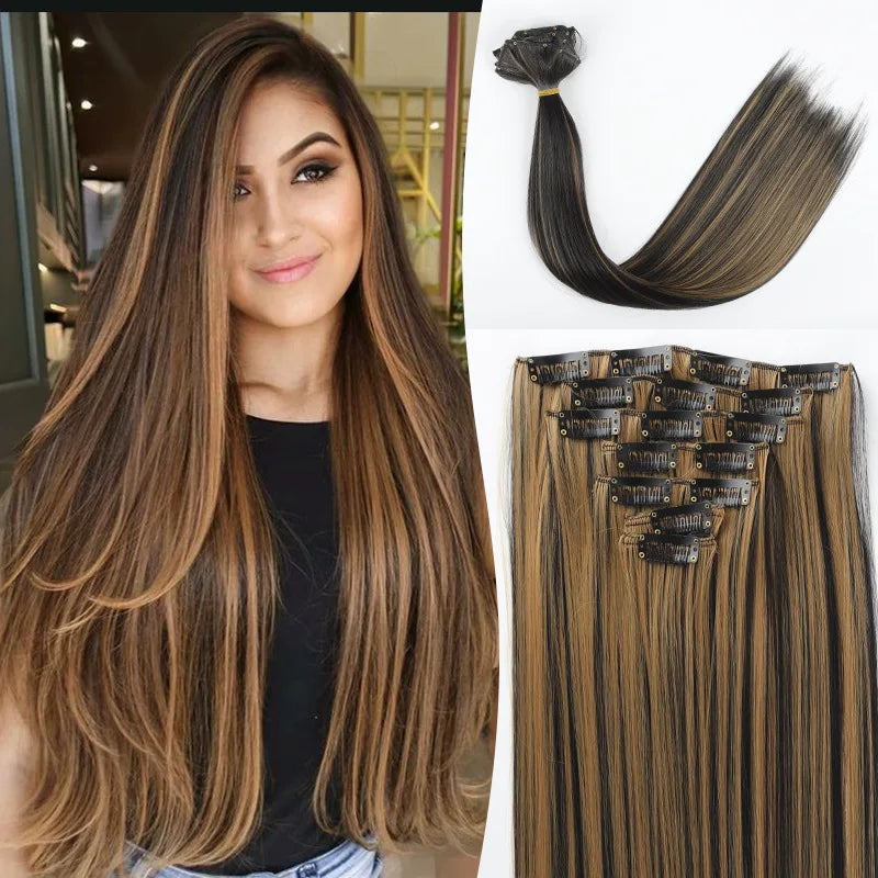 22-Inch Clip-In Long Straight Hair Extensions - 14