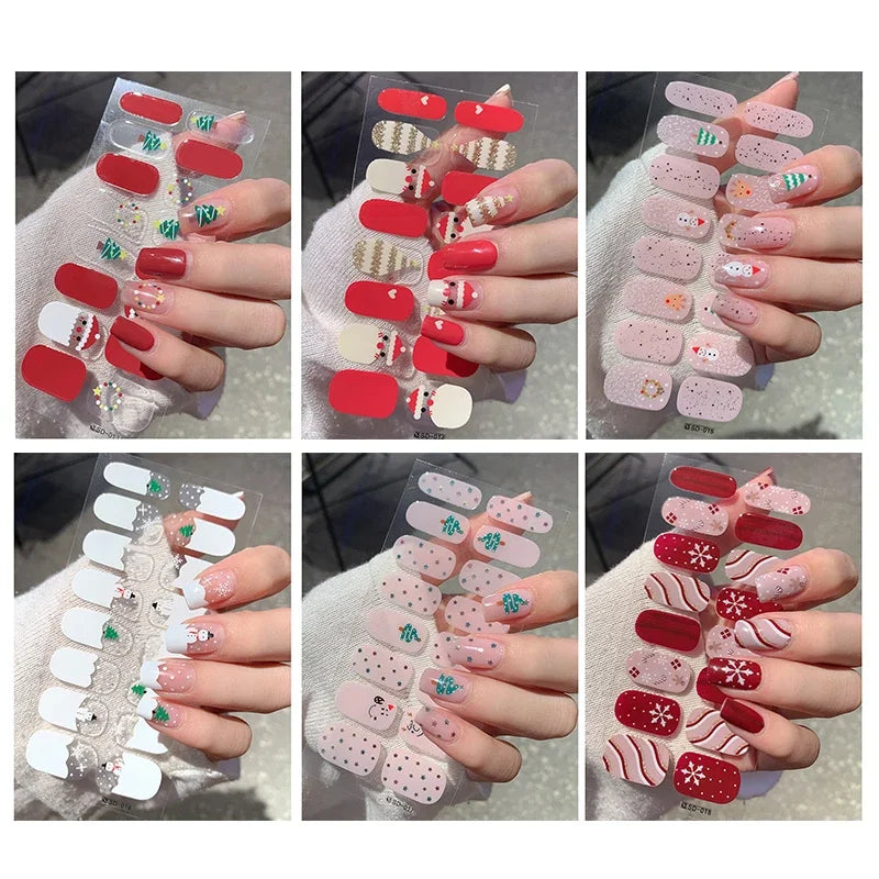 Festive Winter Snowflake Semi-Cured Gel Nail Wraps for Holiday Manicures - 6