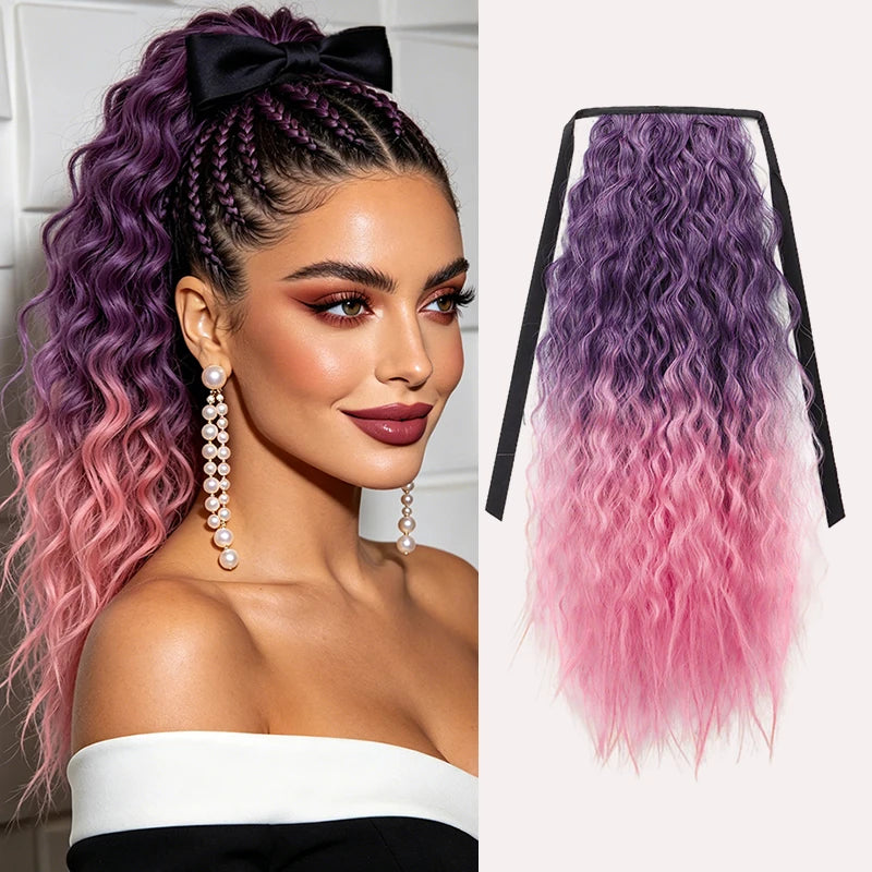 22-Inch Curly Rainbow Wrap-Around Ponytail Hair Extension - 12
