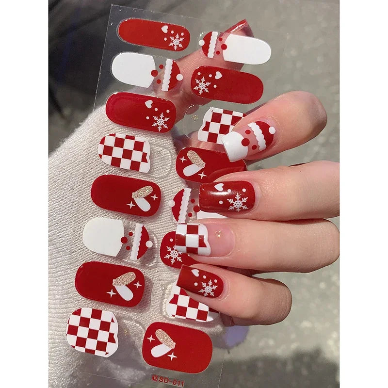 Festive Winter Snowflake Semi-Cured Gel Nail Wraps for Holiday Manicures - 17