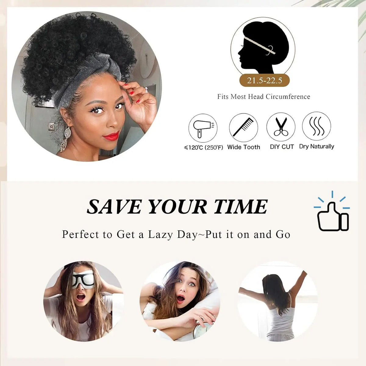 Short Kinky Curly Headband Wig for Women