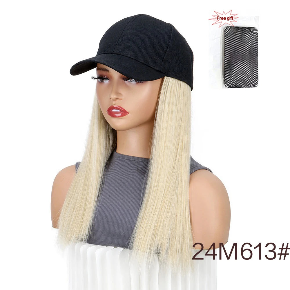 Adjustable Baseball Cap with Attached Long Straight Hair Wig - 9