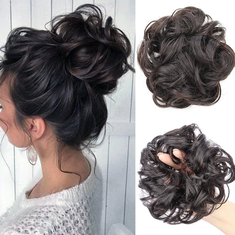 Messy Wavy Bun Hair Extension for Women Curly Chignon Hair Piece