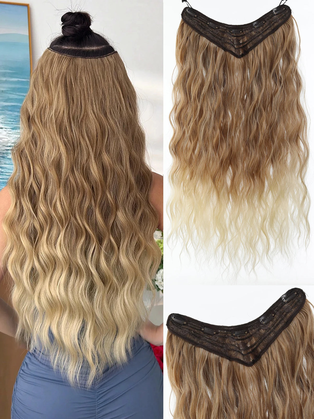 24-Inch V-Shaped Wavy Clip-In Hair Extensions for Instant Volume