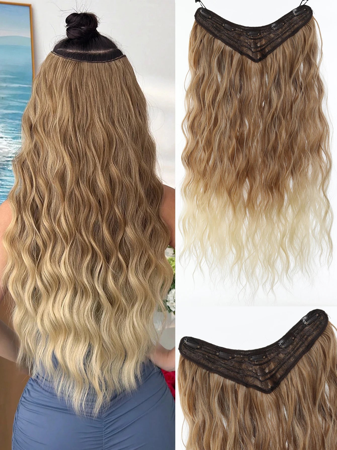 24-Inch V-Shaped Wavy Clip-In Hair Extensions for Instant Volume - 7