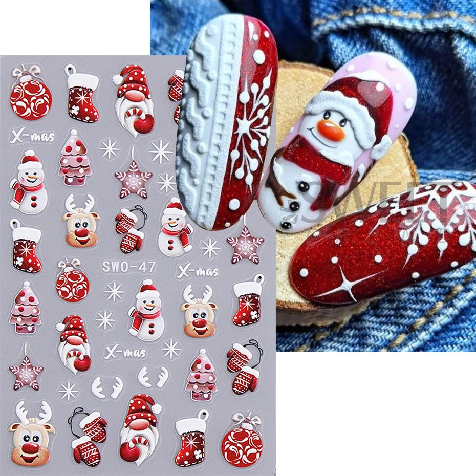 Festive 3D Christmas Nail Art Stickers for Holiday Manicure Decorations - 1